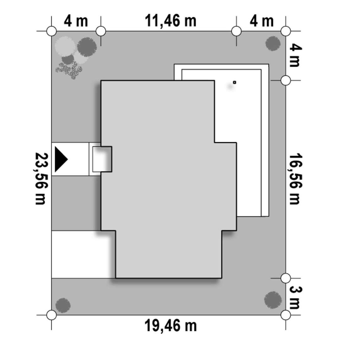 Plan amplasament Casă parter 105 mp utili, 3 dormitoare, o baie