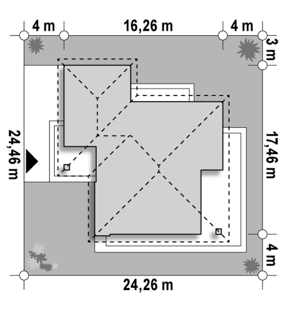 Plan amplasament Casă parter 124 mp utili, 3 dormitoare, 2 băi