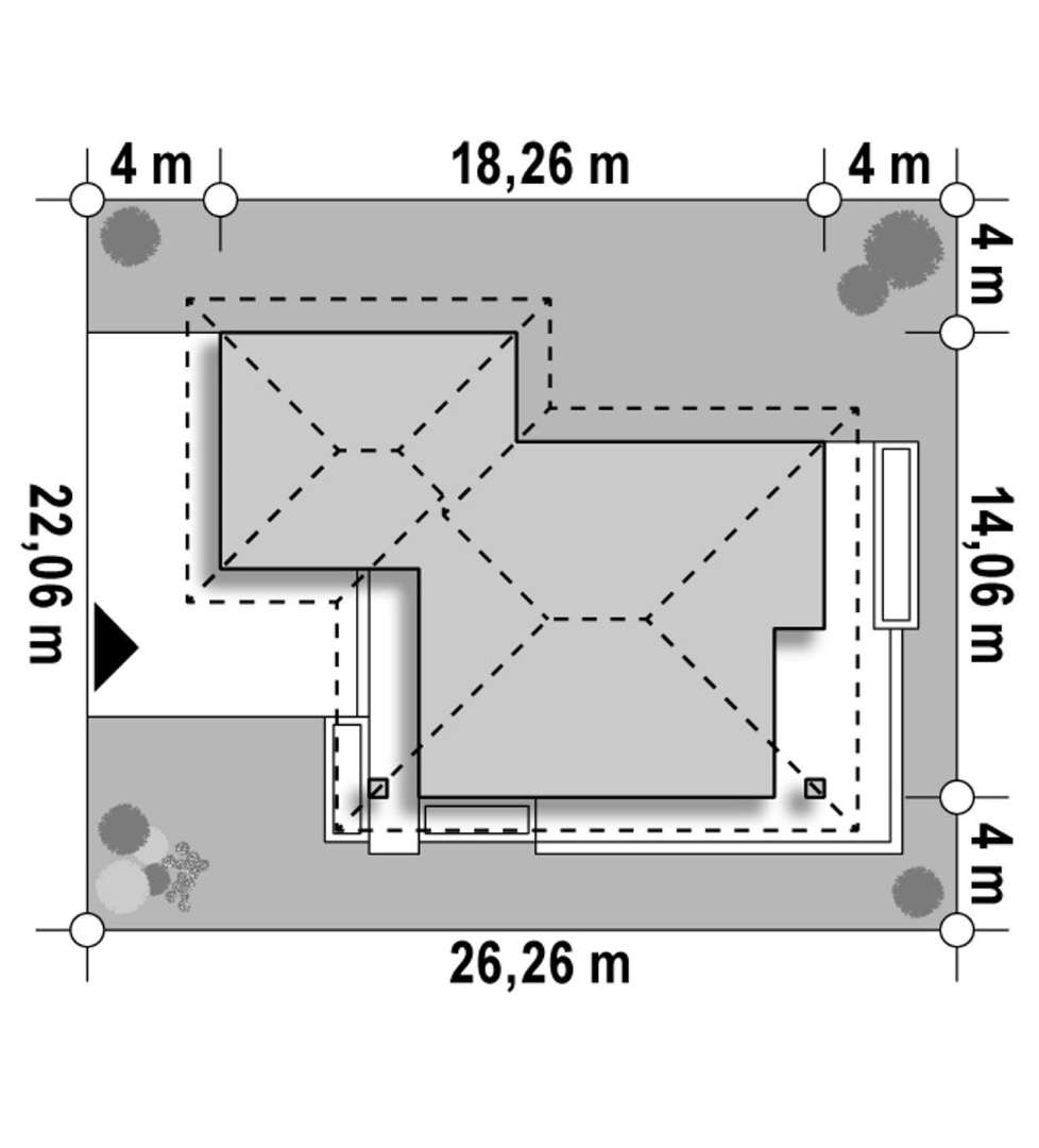 Plan amplasament Casă parter 98 mp utili, 3 dormitoare, o baie