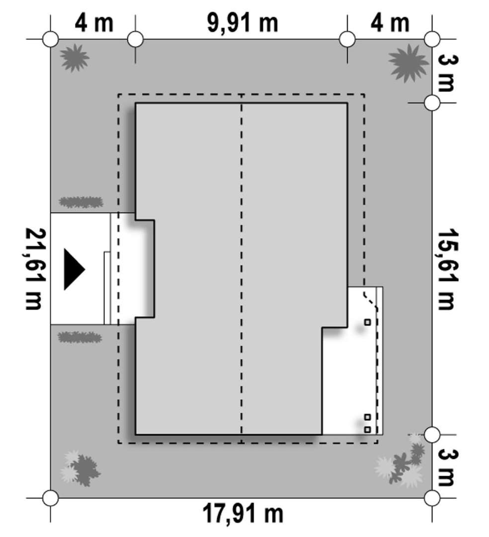 Plan amplasament Casă parter 112 mp utili, 3 dormitoare, o baie