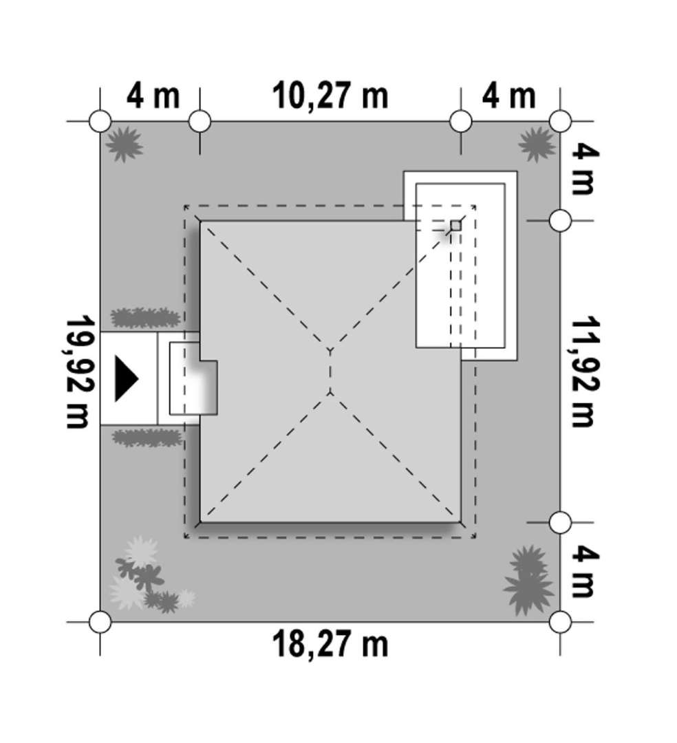 Plan amplasament Casă parter 90 mp utili, 3 dormitoare, 2 băi