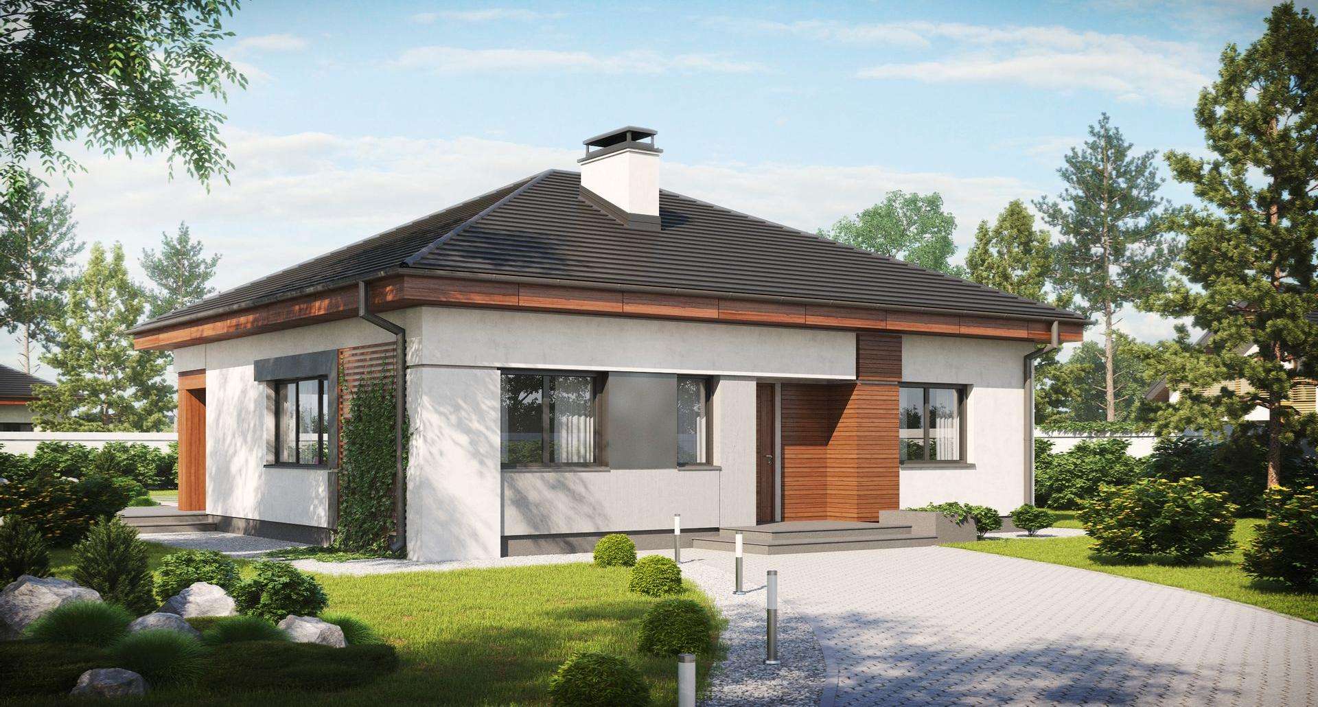 Fatada Casă parter 90 mp utili, 3 dormitoare, 2 băi