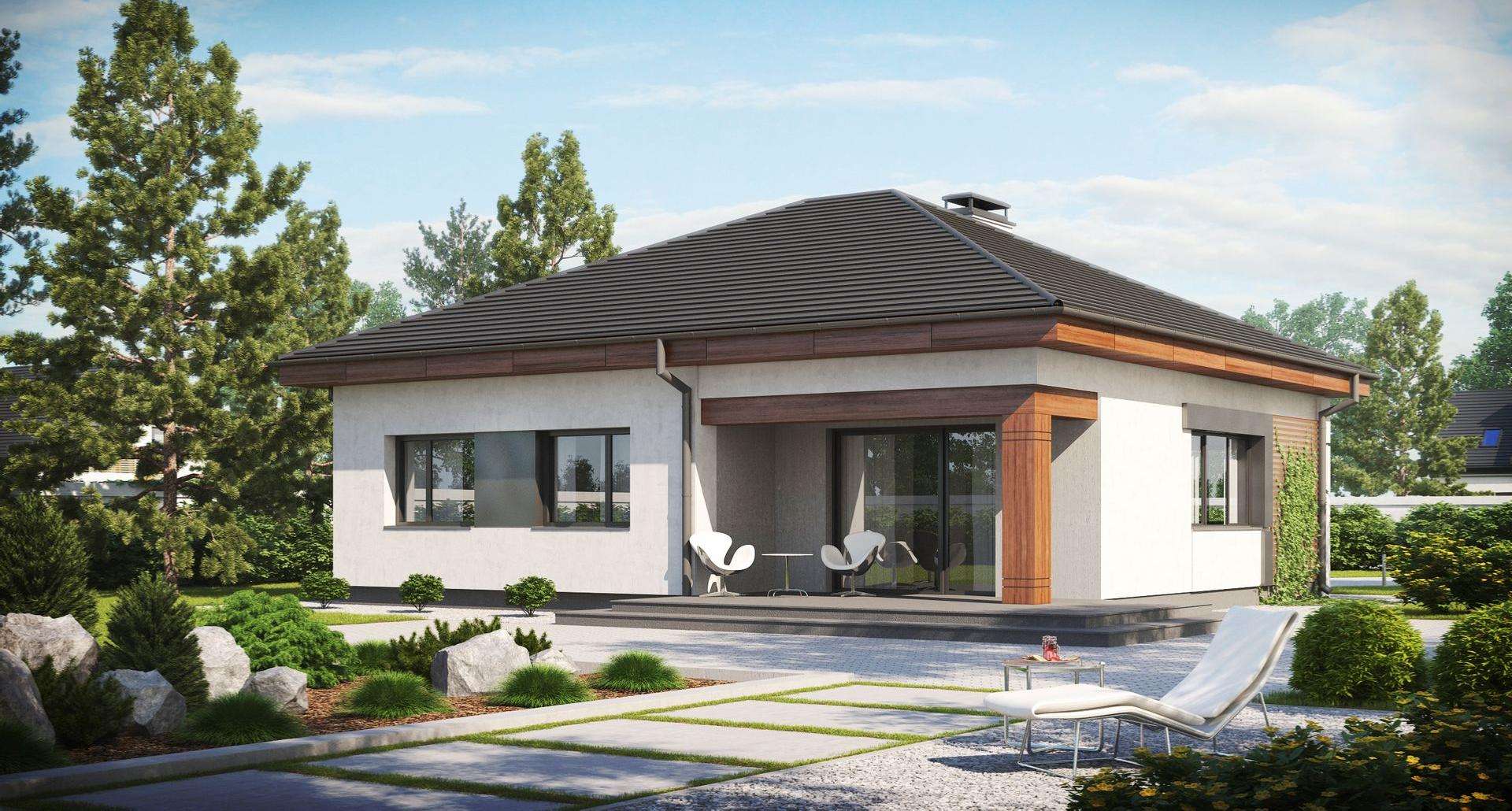 Fatada Casă parter 90 mp utili, 3 dormitoare, 2 băi