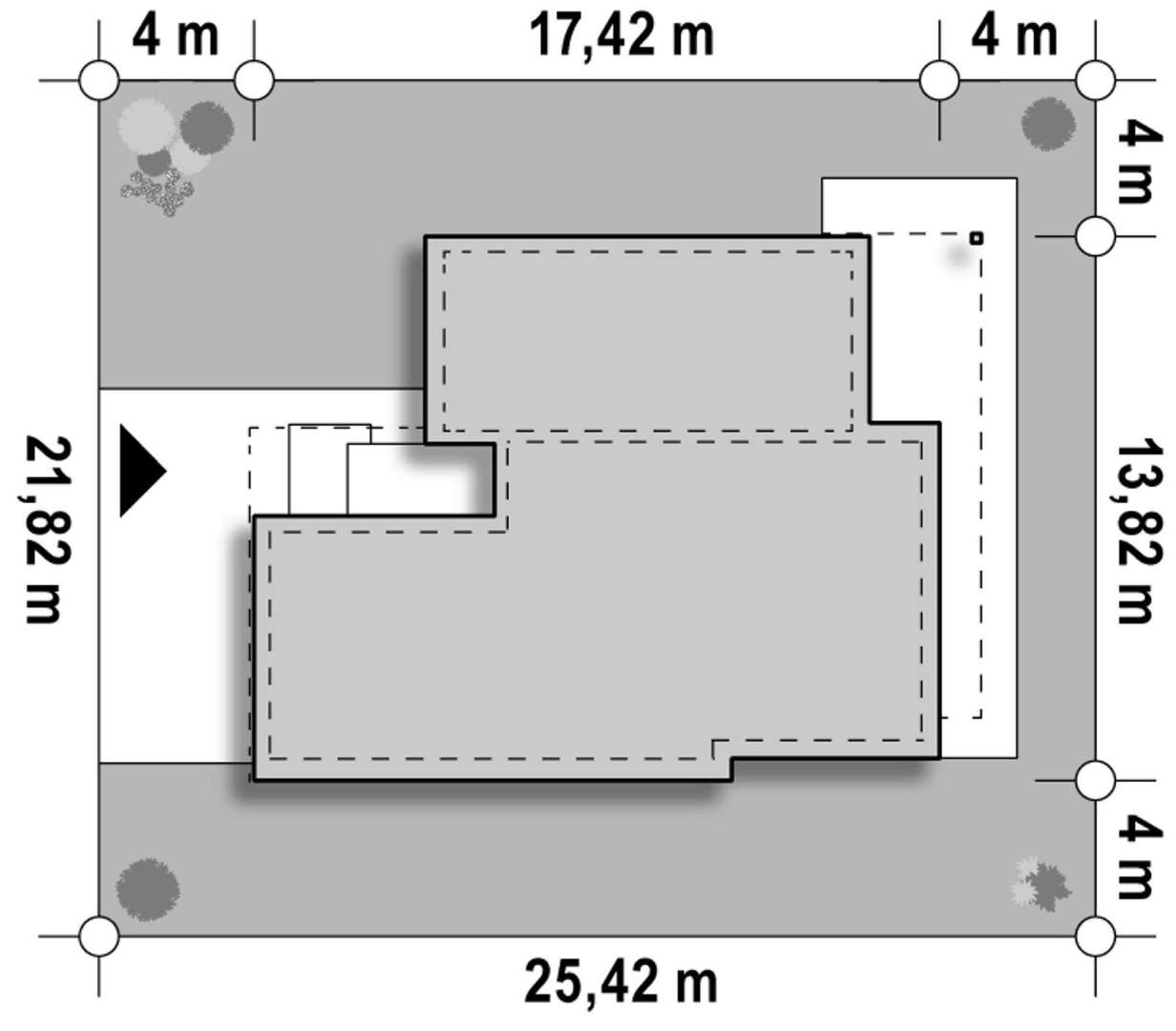 Plan amplasament Casă parter 122 mp utili, 3 dormitoare, 2 băi