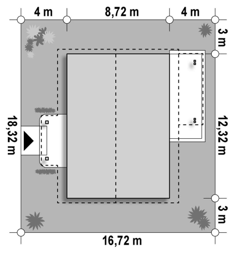 Plan amplasament Casă parter 92 mp utili, 3 dormitoare, o baie