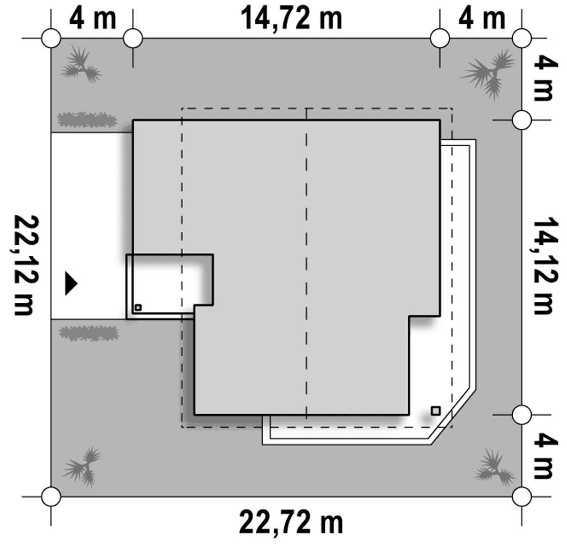 Plan amplasament Casă parter 105 mp utili, 3 dormitoare, o baie