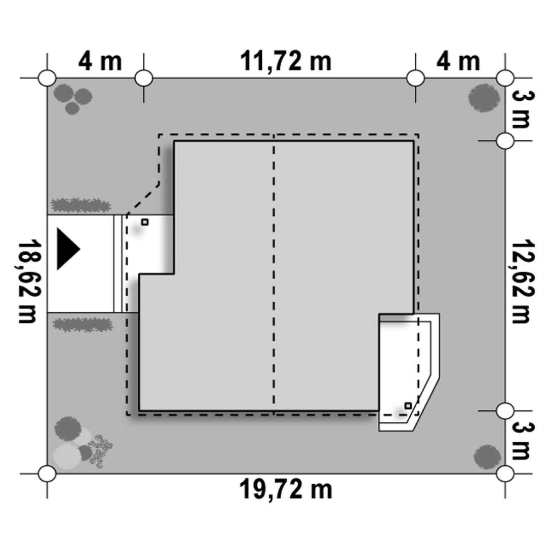 Plan amplasament Casă parter 105 mp utili, 3 dormitoare, o baie