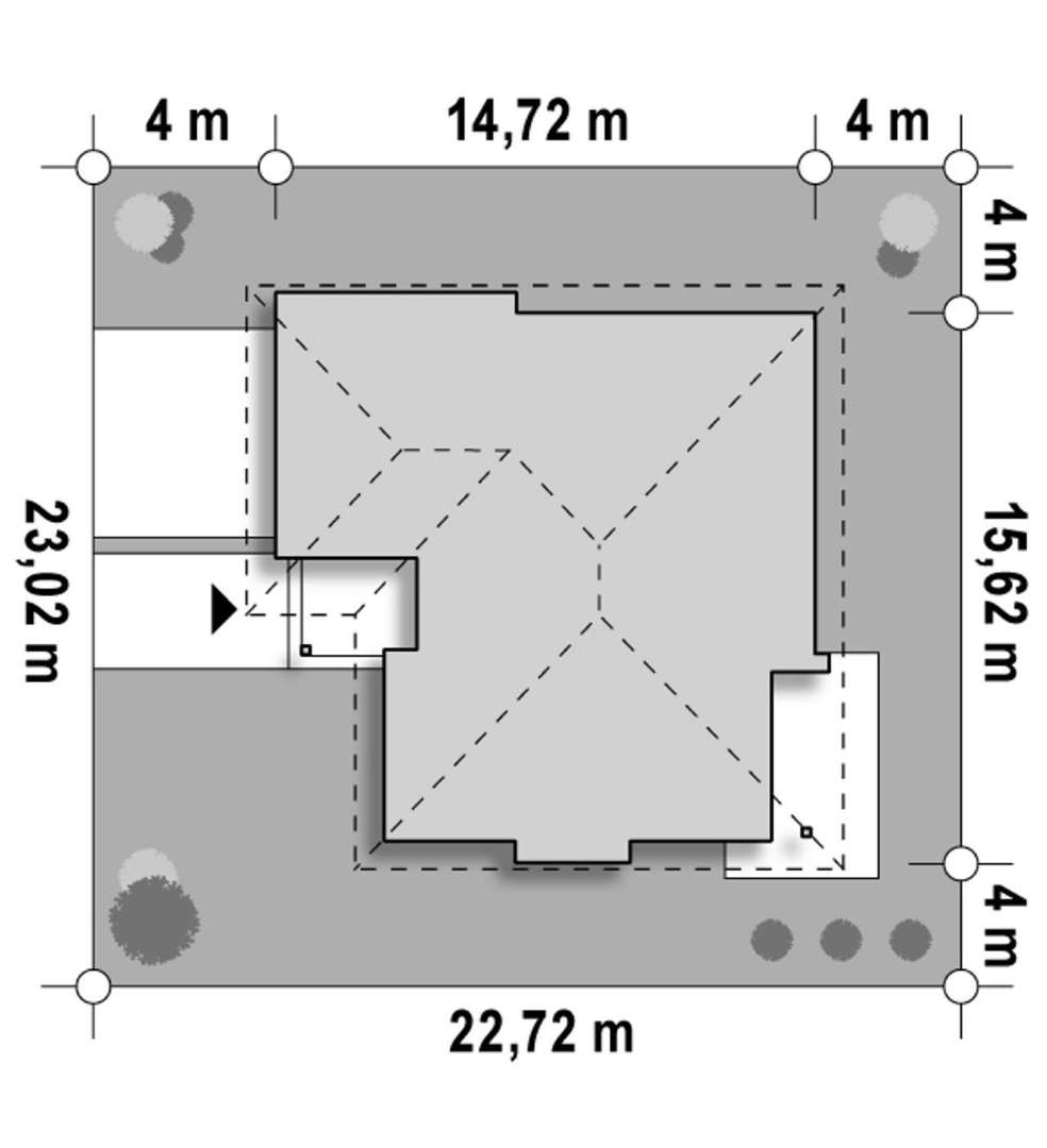 Plan amplasament Casă parter 133 mp utili, 4 dormitoare, o baie