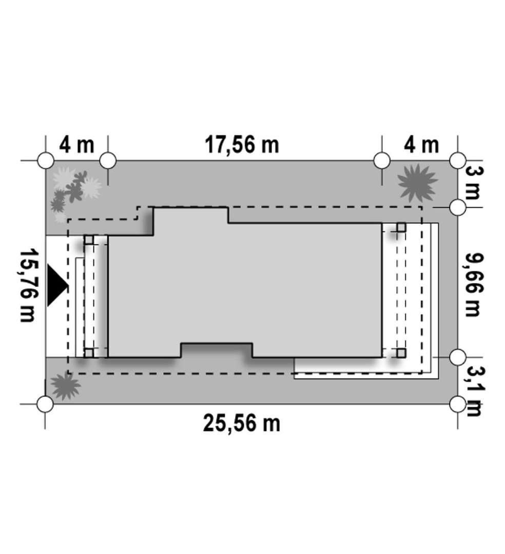Plan amplasament Casă parter 113 mp utili, 3 dormitoare, 2 băi