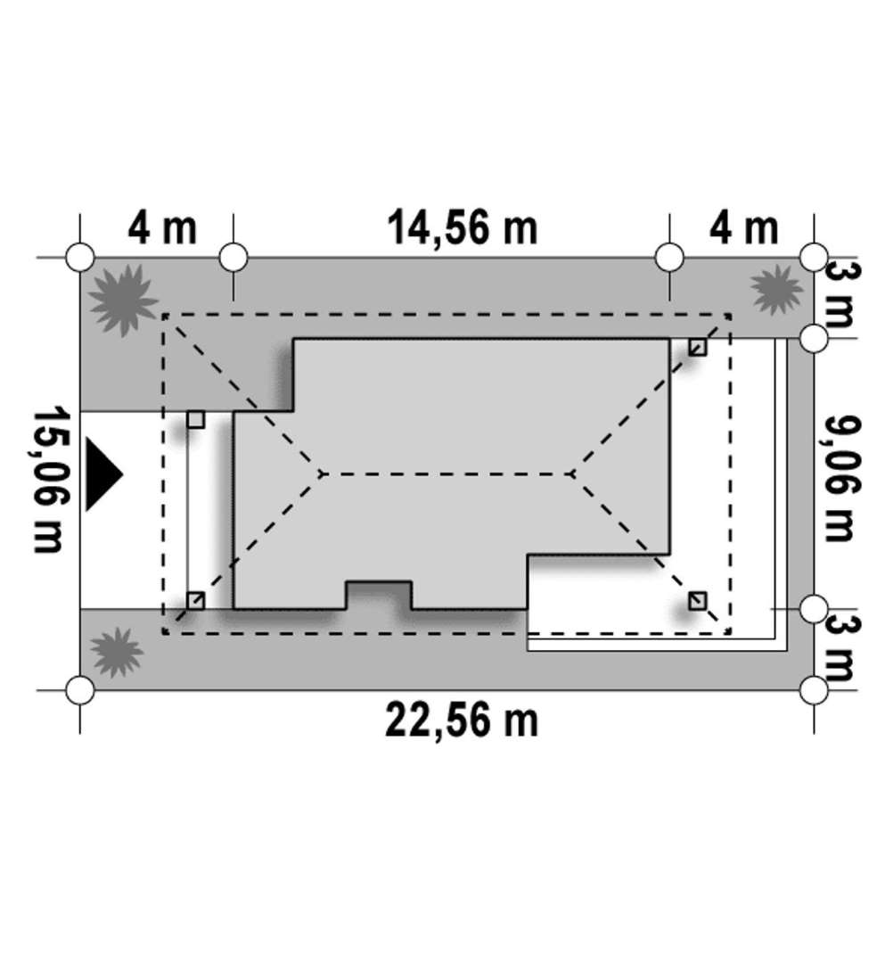 Plan amplasament Casă parter 83 mp utili, 3 dormitoare, o baie