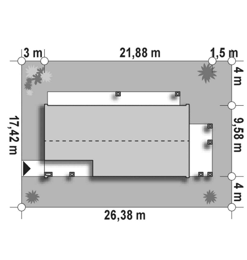 Plan amplasament Casă parter 123 mp utili, 3 dormitoare, 2 băi