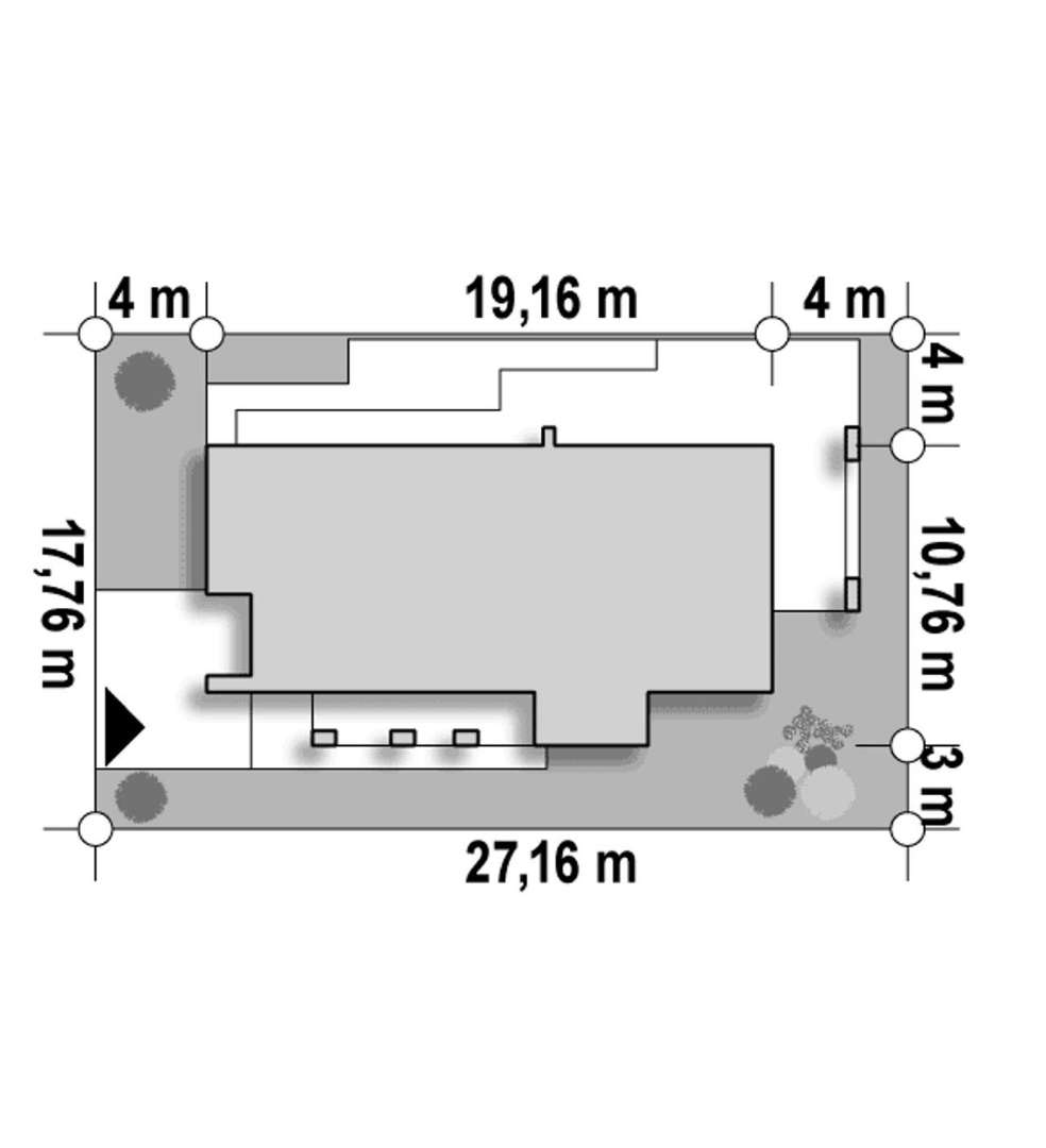 Plan amplasament Casă parter 100 mp utili, 3 dormitoare, o baie