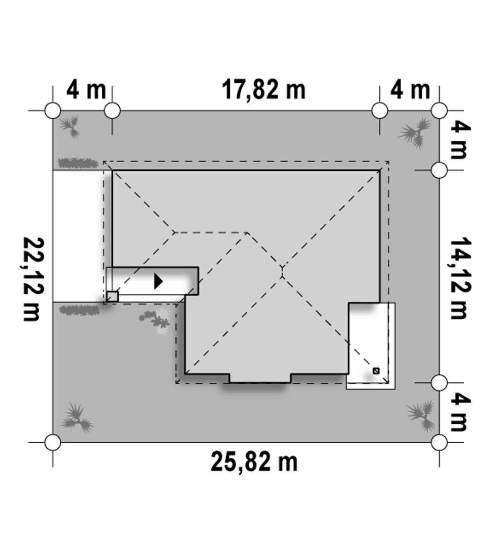 Plan amplasament Casă parter 128 mp utili, 3 dormitoare, o baie