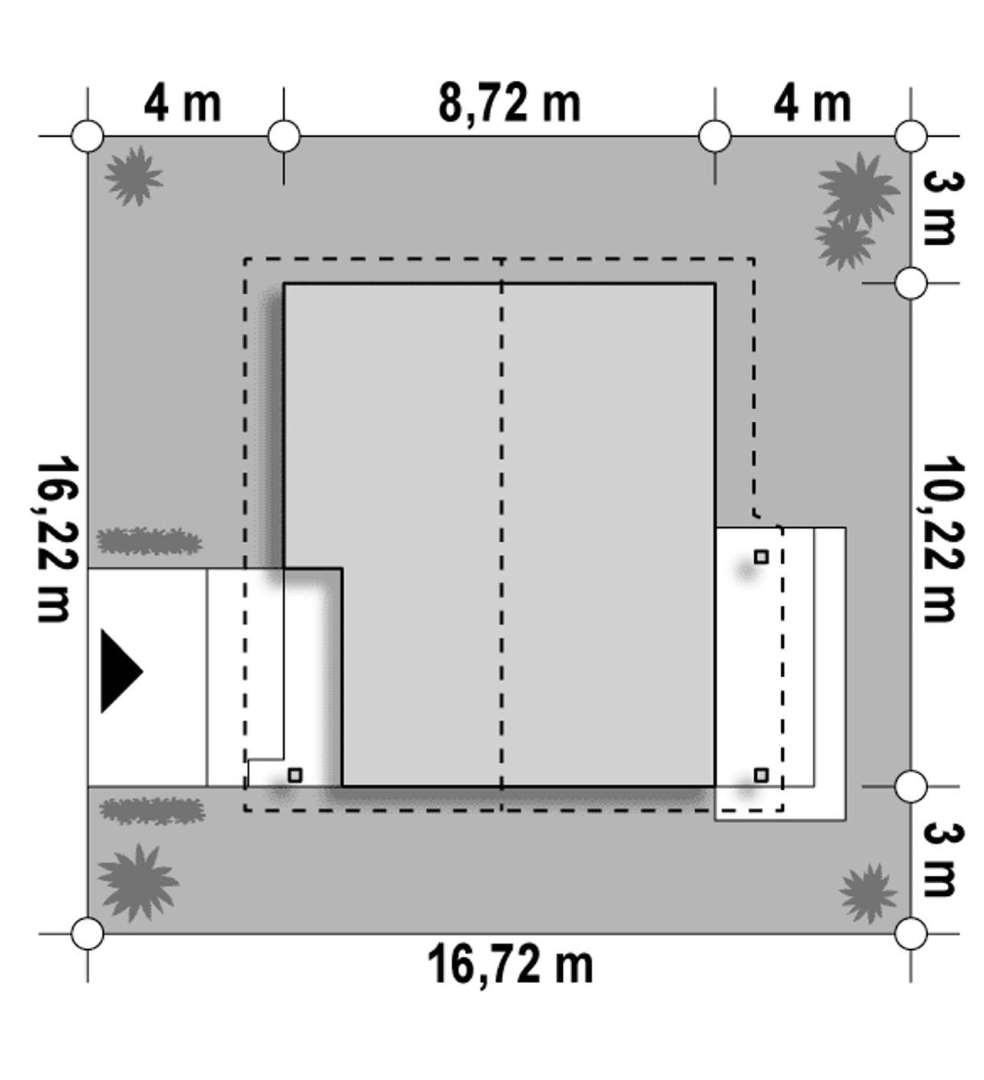 Plan amplasament Casă parter 66 mp utili, 2 dormitoare, o baie