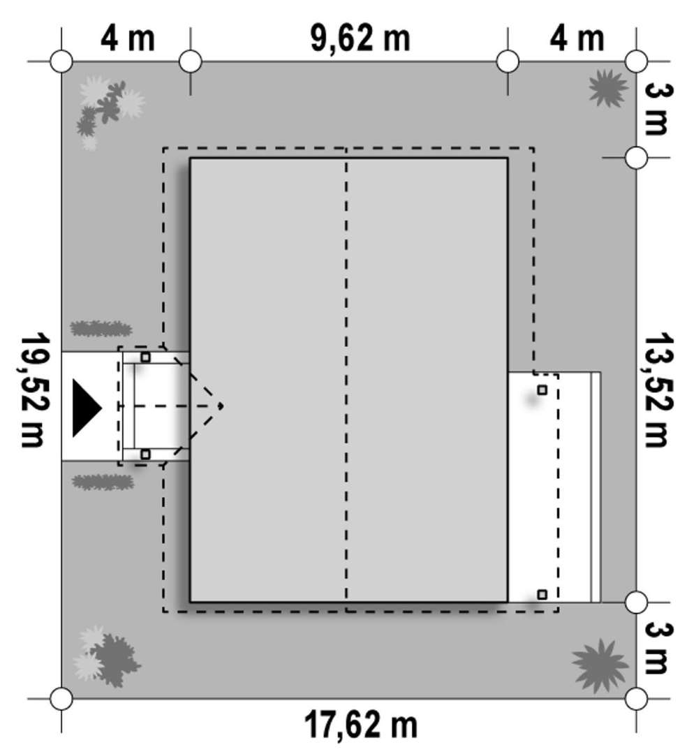 Plan amplasament Casă parter 109 mp utili, 3 dormitoare, o baie