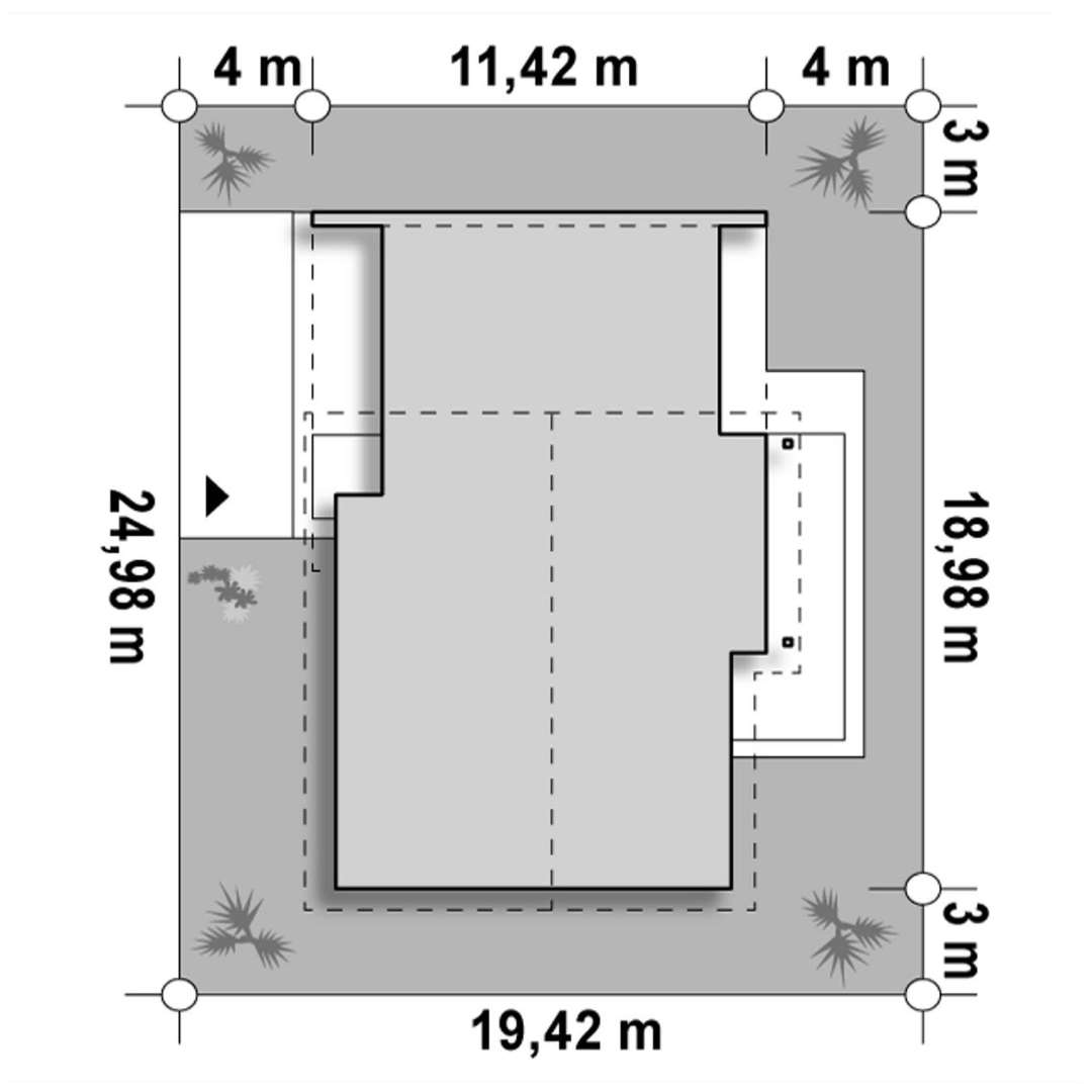 Plan amplasament Casă parter 110 mp utili, 3 dormitoare, o baie