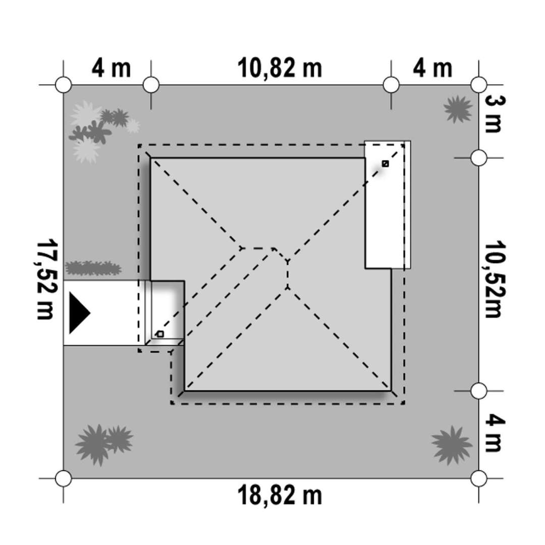 Plan amplasament Casă parter 82 mp utili, 2 dormitoare, o baie
