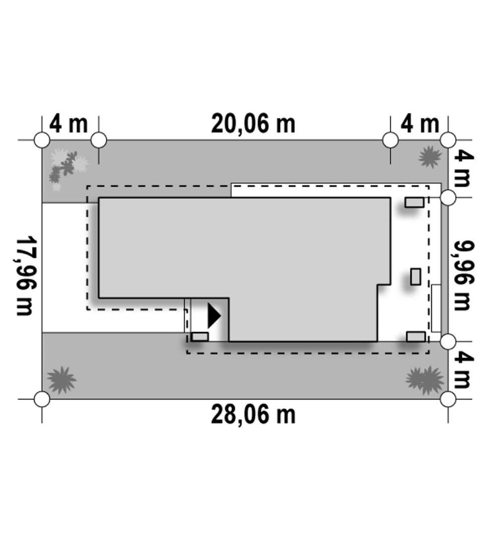 Plan amplasament Casă parter 88 mp utili, 3 dormitoare, o baie
