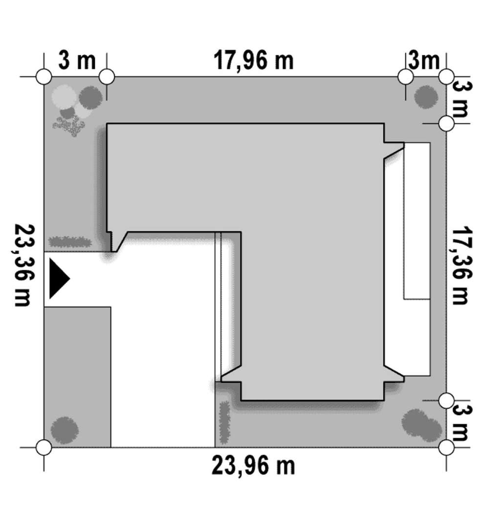 Plan amplasament Casă parter 123 mp utili, 3 dormitoare, 2 băi