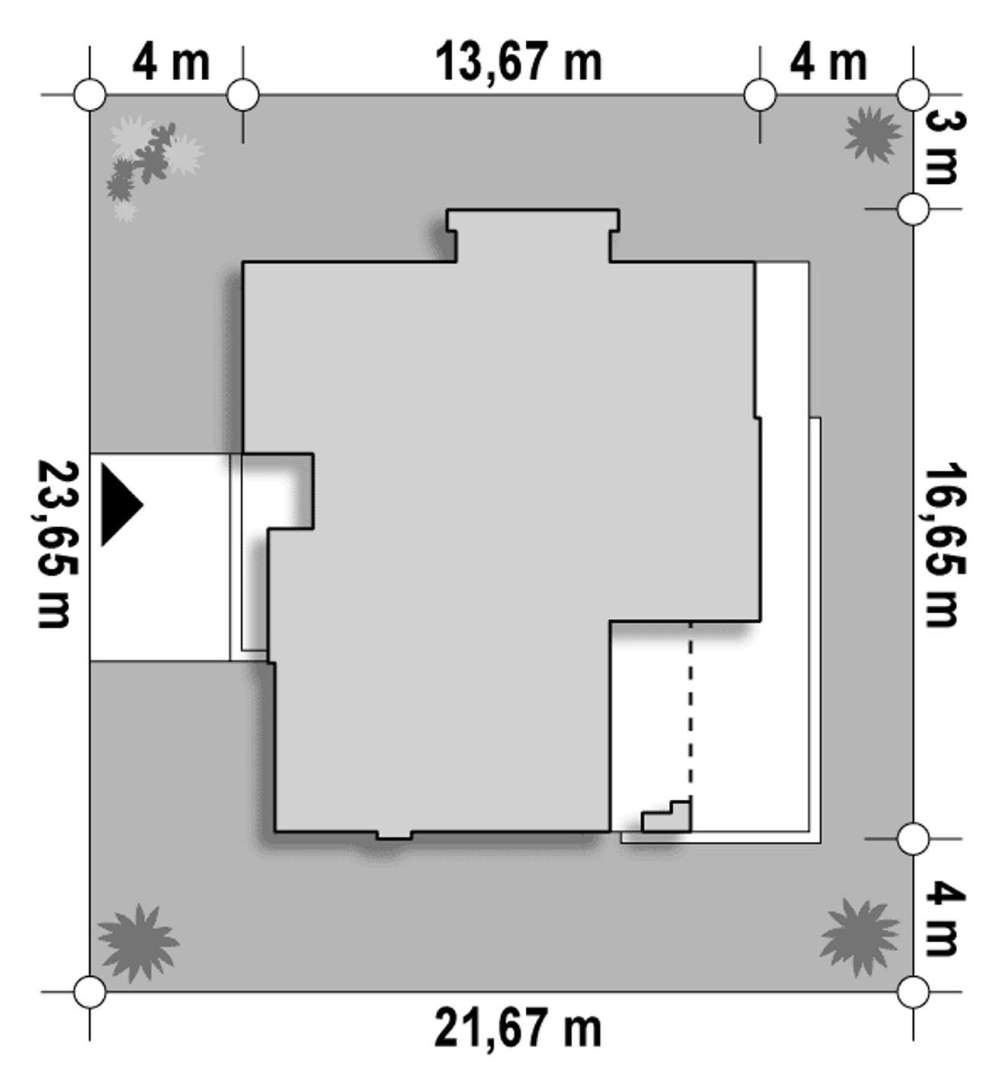Plan amplasament Casă parter 135 mp utili, 3 dormitoare, 2 băi