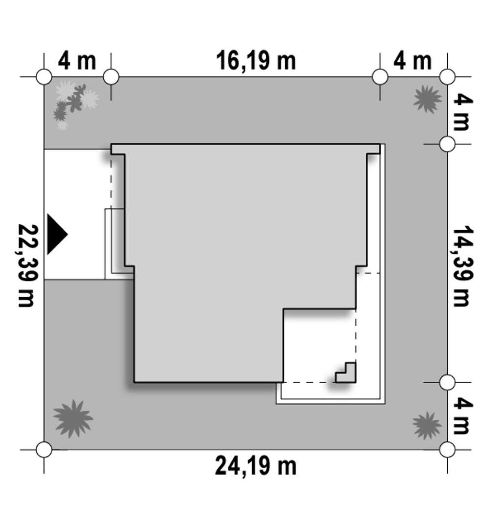 Plan amplasament Casă parter 116 mp utili, 3 dormitoare, o baie