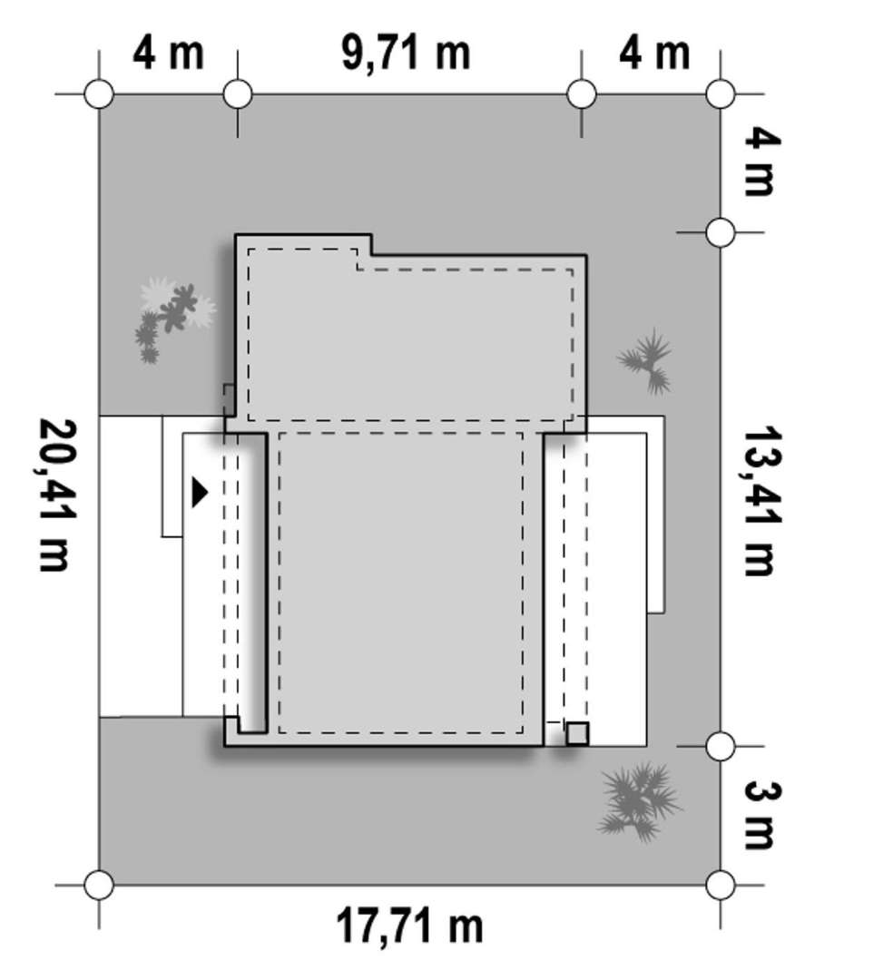Plan amplasament Casă parter 76 mp utili, 3 dormitoare, o baie