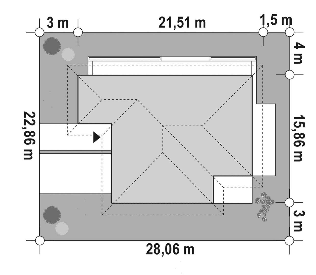 Plan amplasament Casă parter 133 mp utili, 3 dormitoare, 2 băi