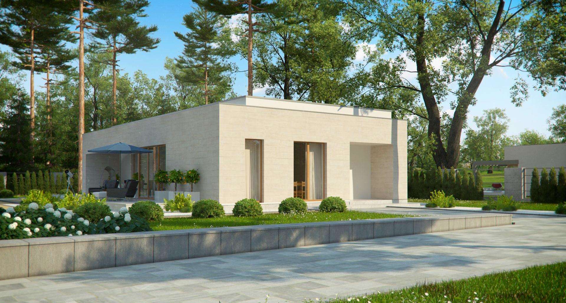Fatada Casă parter 129 mp utili, 3 dormitoare, 2 băi