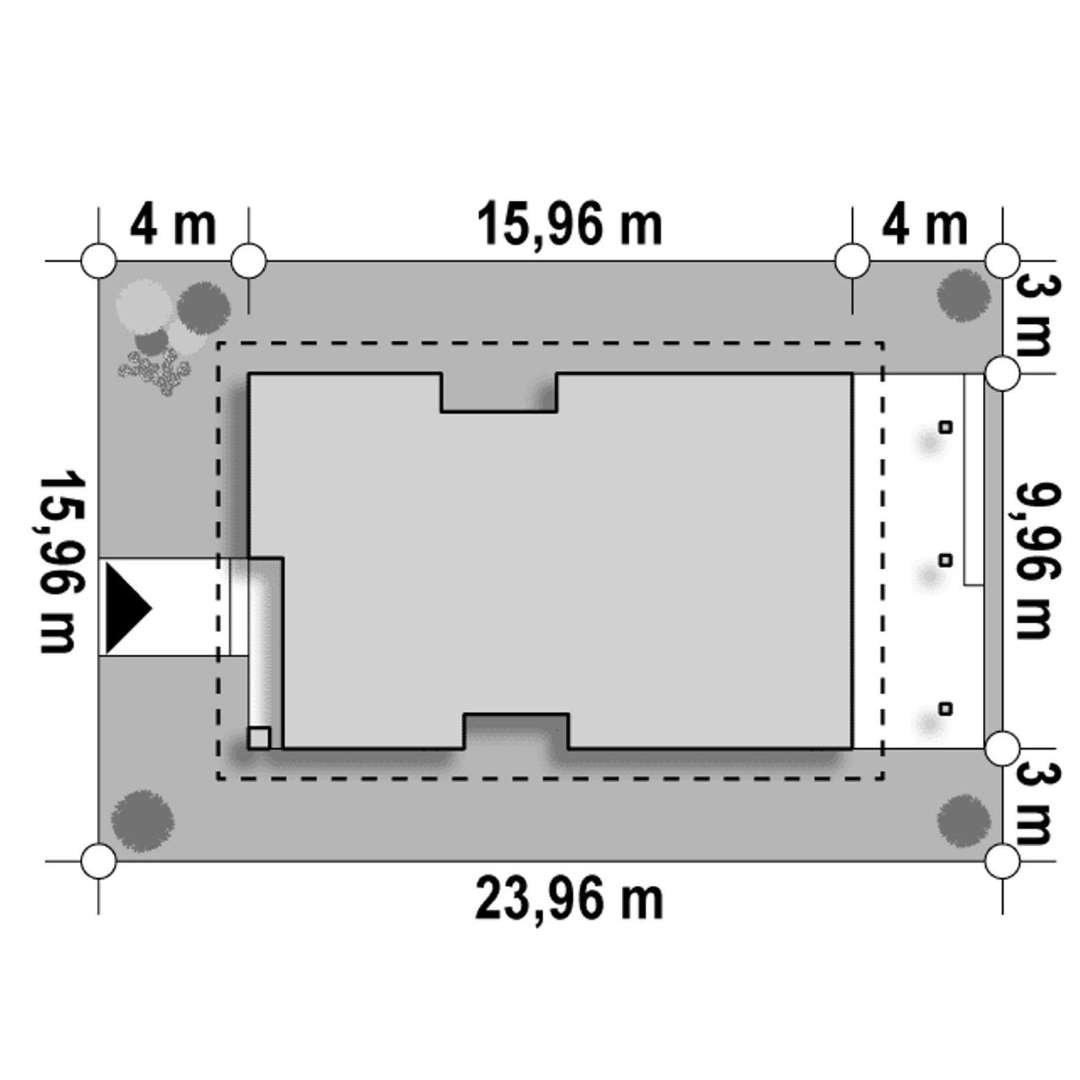 Plan amplasament Casă parter 112 mp utili, 3 dormitoare, o baie