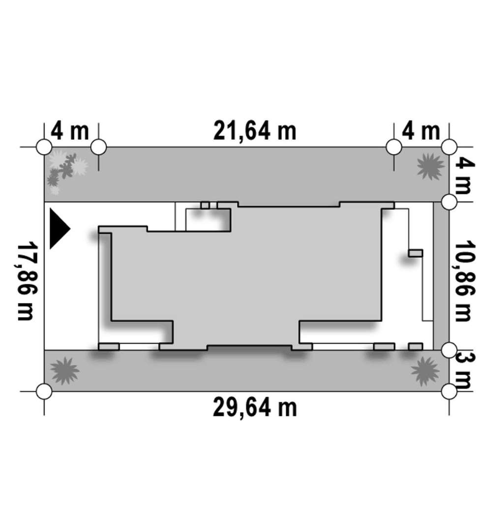Plan amplasament Casă parter 132 mp utili, 4 dormitoare, o baie