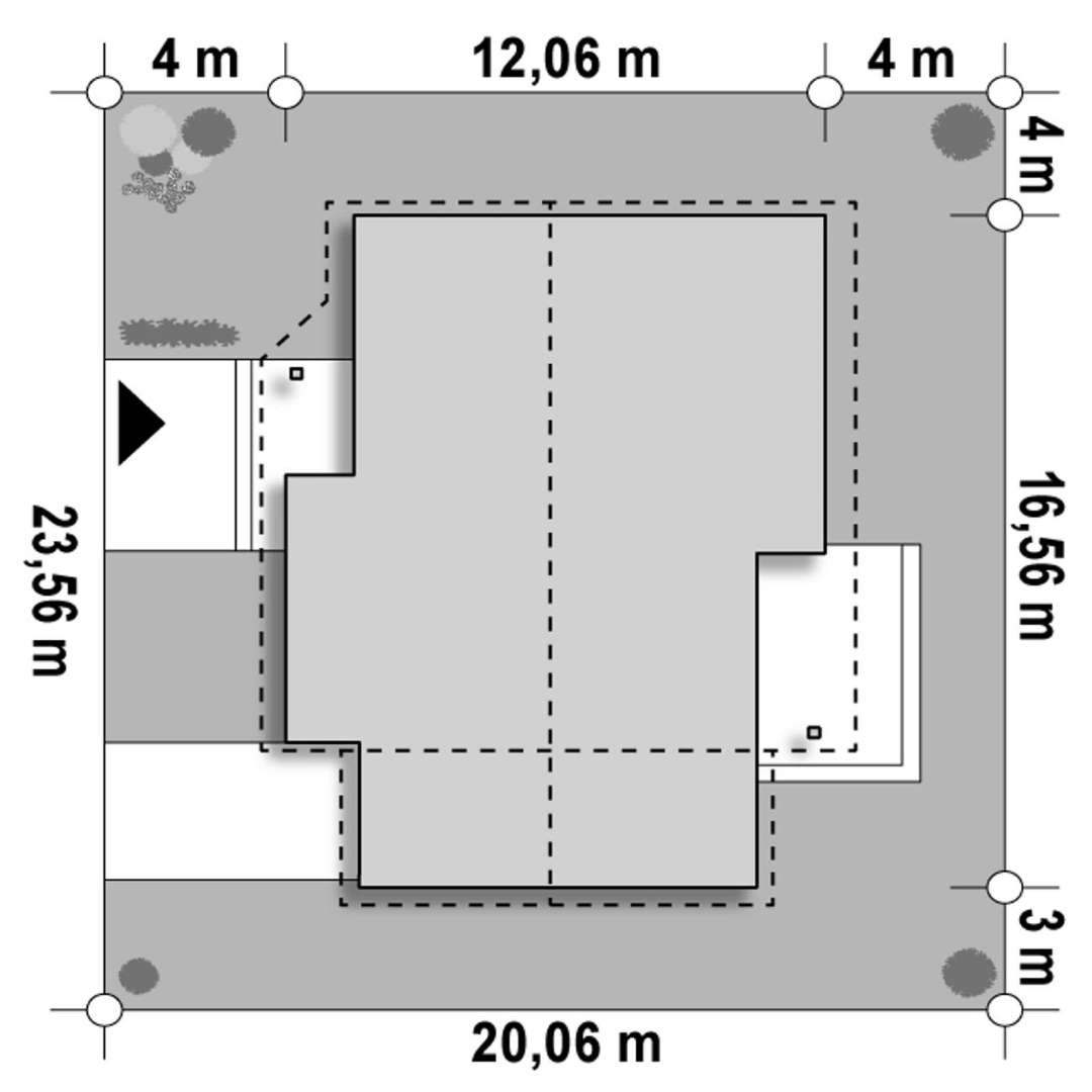 Plan amplasament Casă parter 110 mp utili, 4 dormitoare, o baie