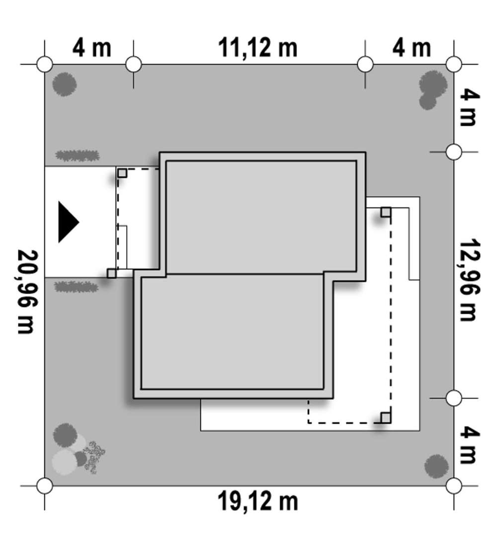 Plan amplasament Casă parter 94 mp utili, 3 dormitoare, o baie