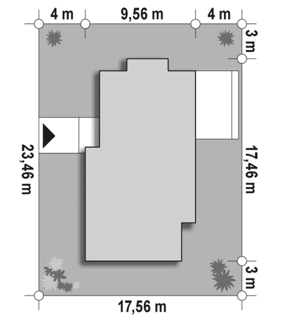 Plan amplasament Casă parter 113 mp utili, 3 dormitoare, 2 băi
