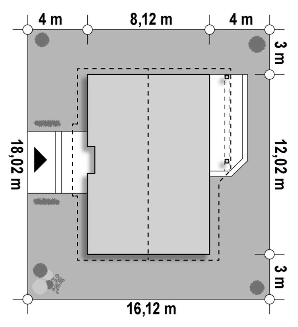 Plan amplasament Casă parter 78 mp utili, 3 dormitoare, o baie