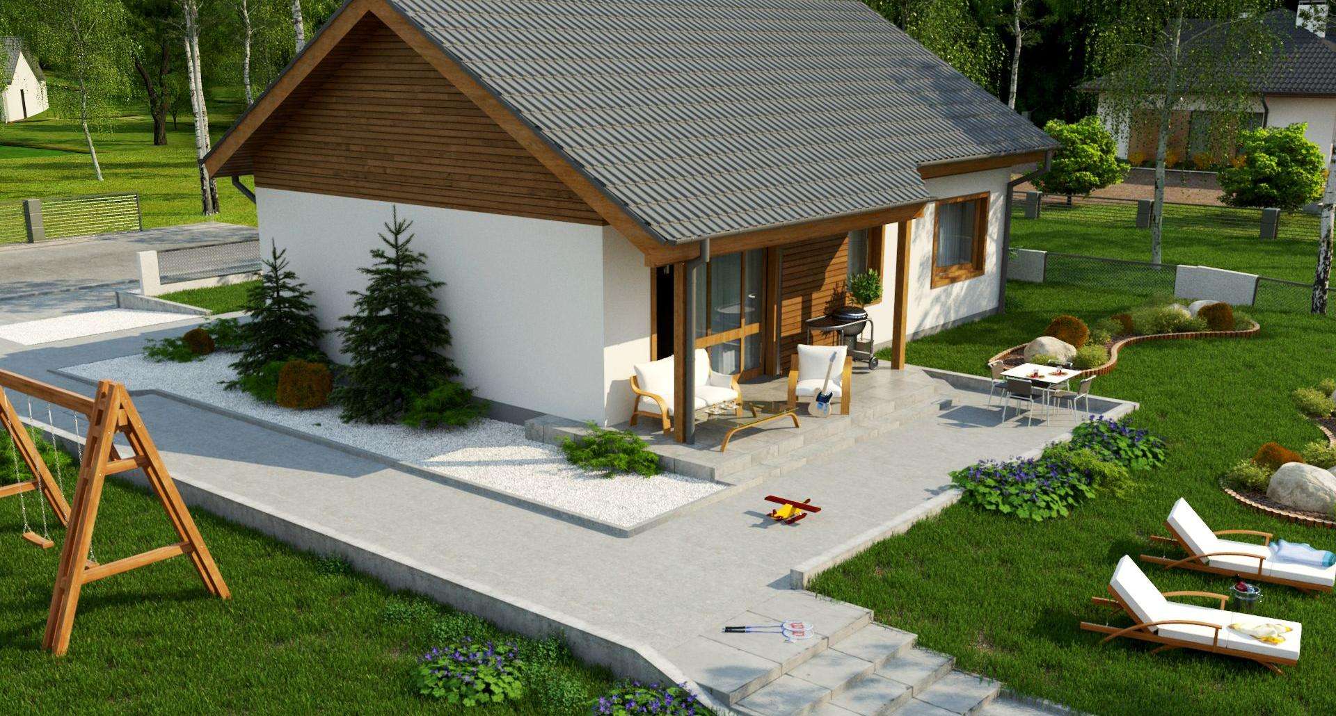 Fatada Casă parter 78 mp utili, 3 dormitoare, o baie