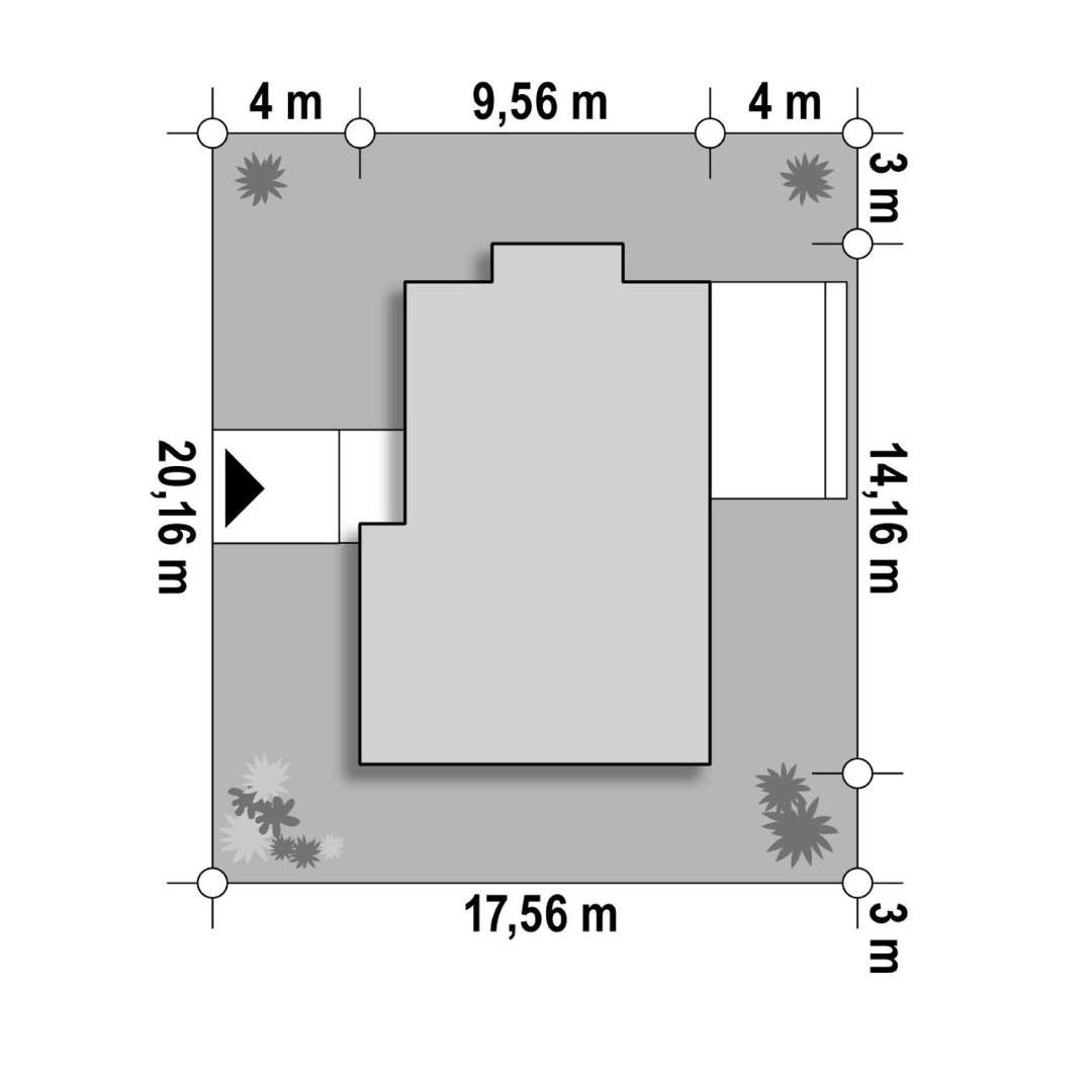 Plan amplasament Casă parter 96 mp utili, 3 dormitoare, o baie