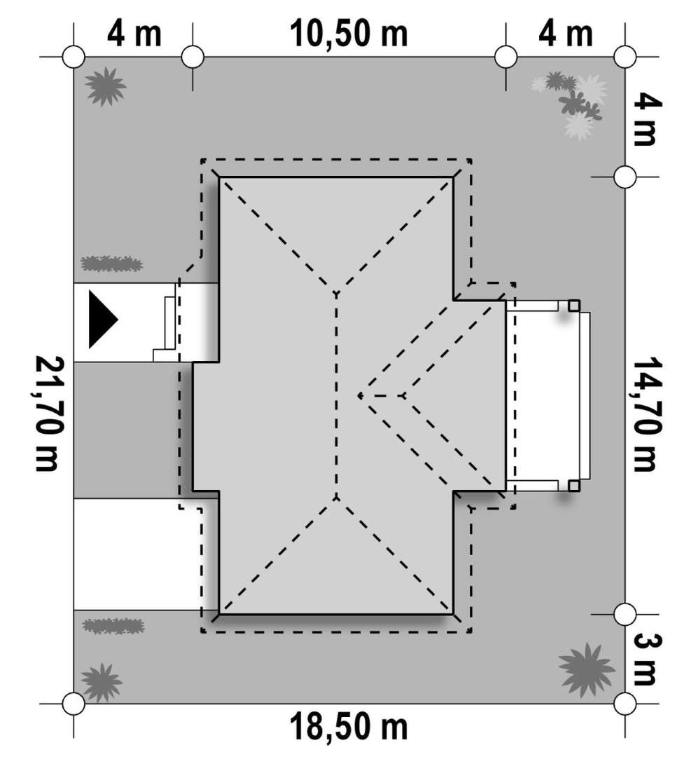 Plan amplasament Casă parter 81 mp utili, 3 dormitoare, o baie