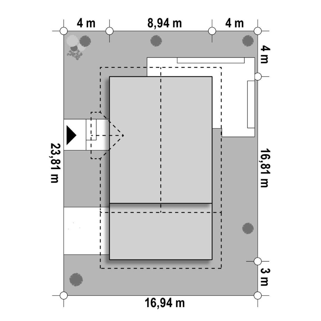 Plan amplasament Casă parter 79 mp utili, 2 dormitoare, 2 băi