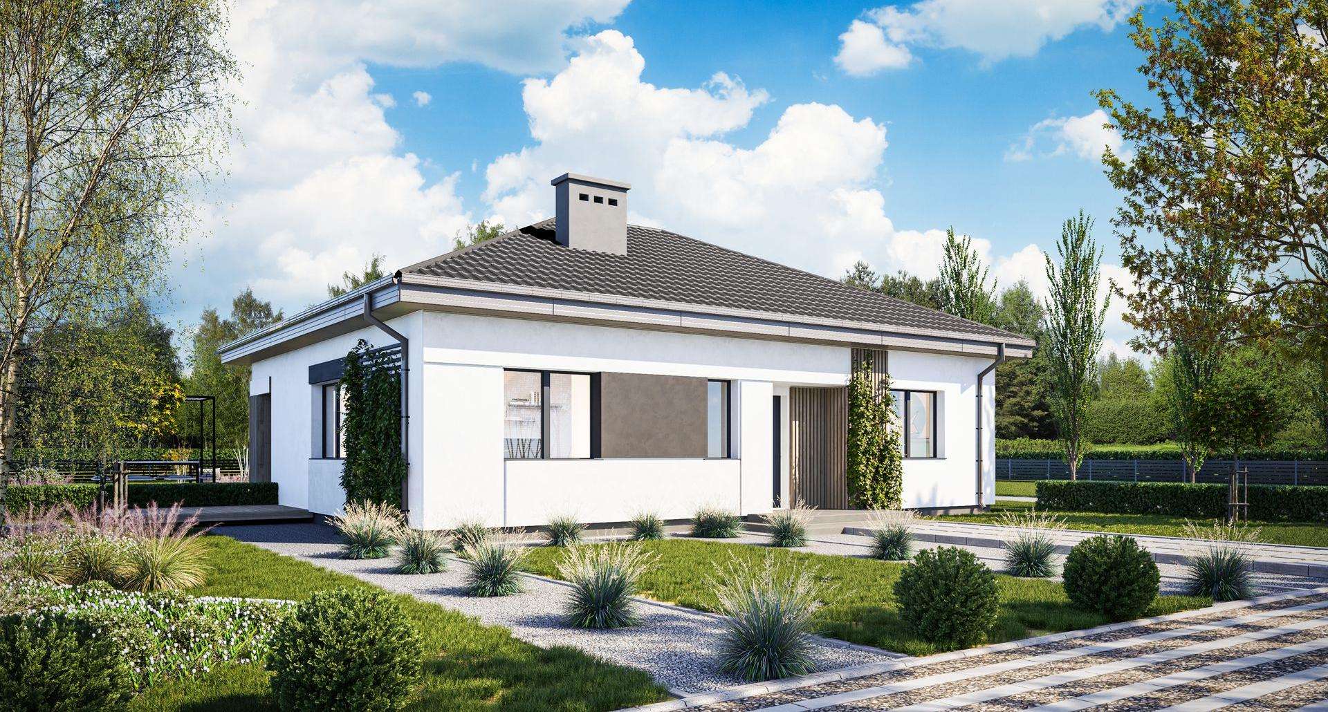 Fatada Casă parter 94 mp utili, 3 dormitoare, 2 băi