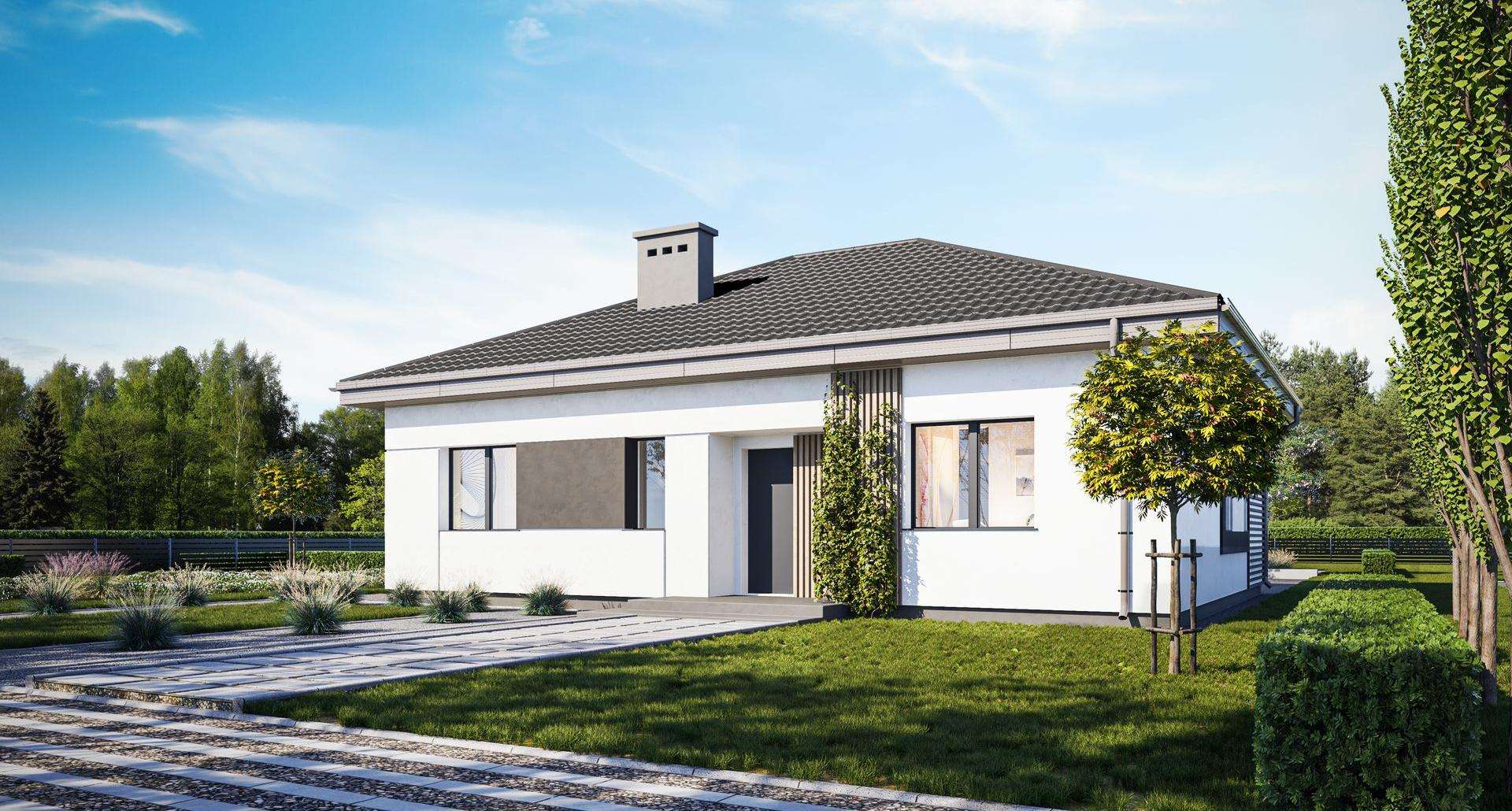 Fatada Casă parter 94 mp utili, 3 dormitoare, 2 băi