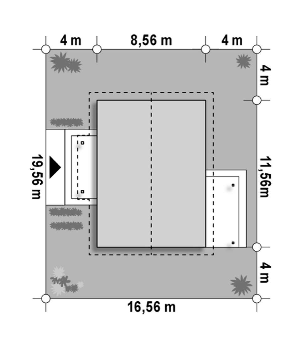 Plan amplasament Casă parter 73 mp utili, 2 dormitoare, o baie