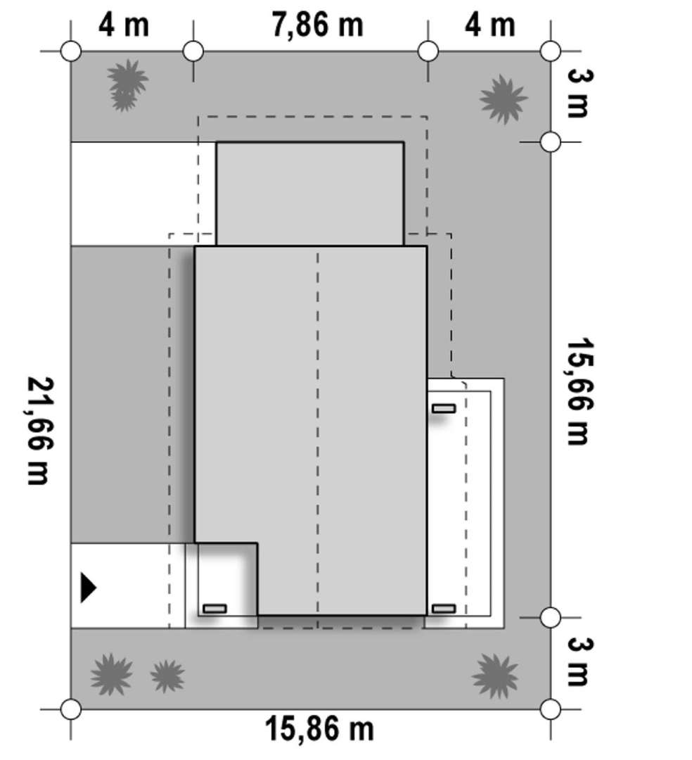 Plan amplasament Casă parter 64 mp utili, 2 dormitoare, o baie