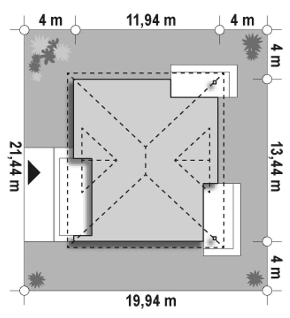 Plan amplasament Casă parter 106 mp utili, 3 dormitoare, 2 băi