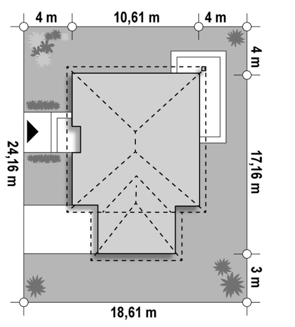 Plan amplasament Casă parter 94 mp utili, 3 dormitoare, 2 băi