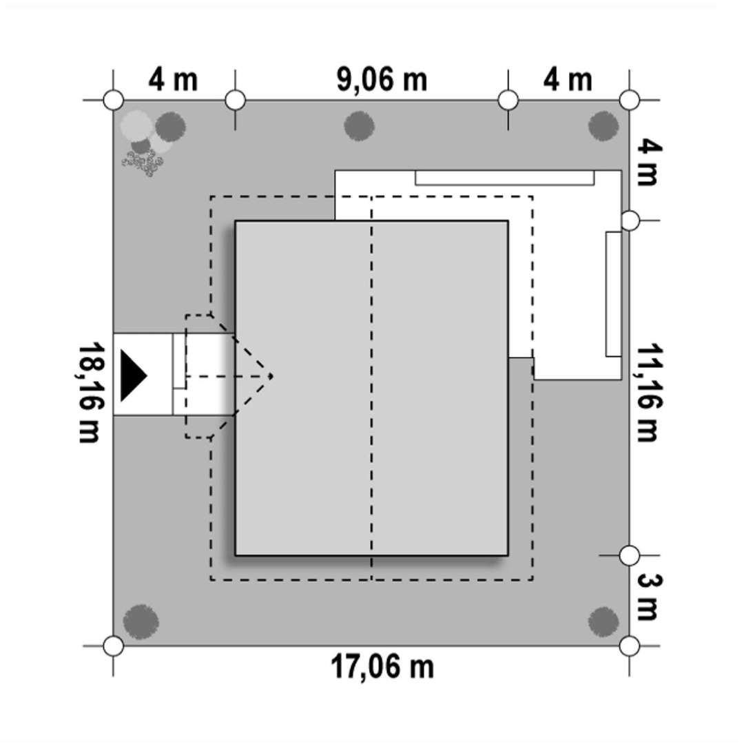 Plan amplasament Casă parter 73 mp utili, 2 dormitoare, o baie