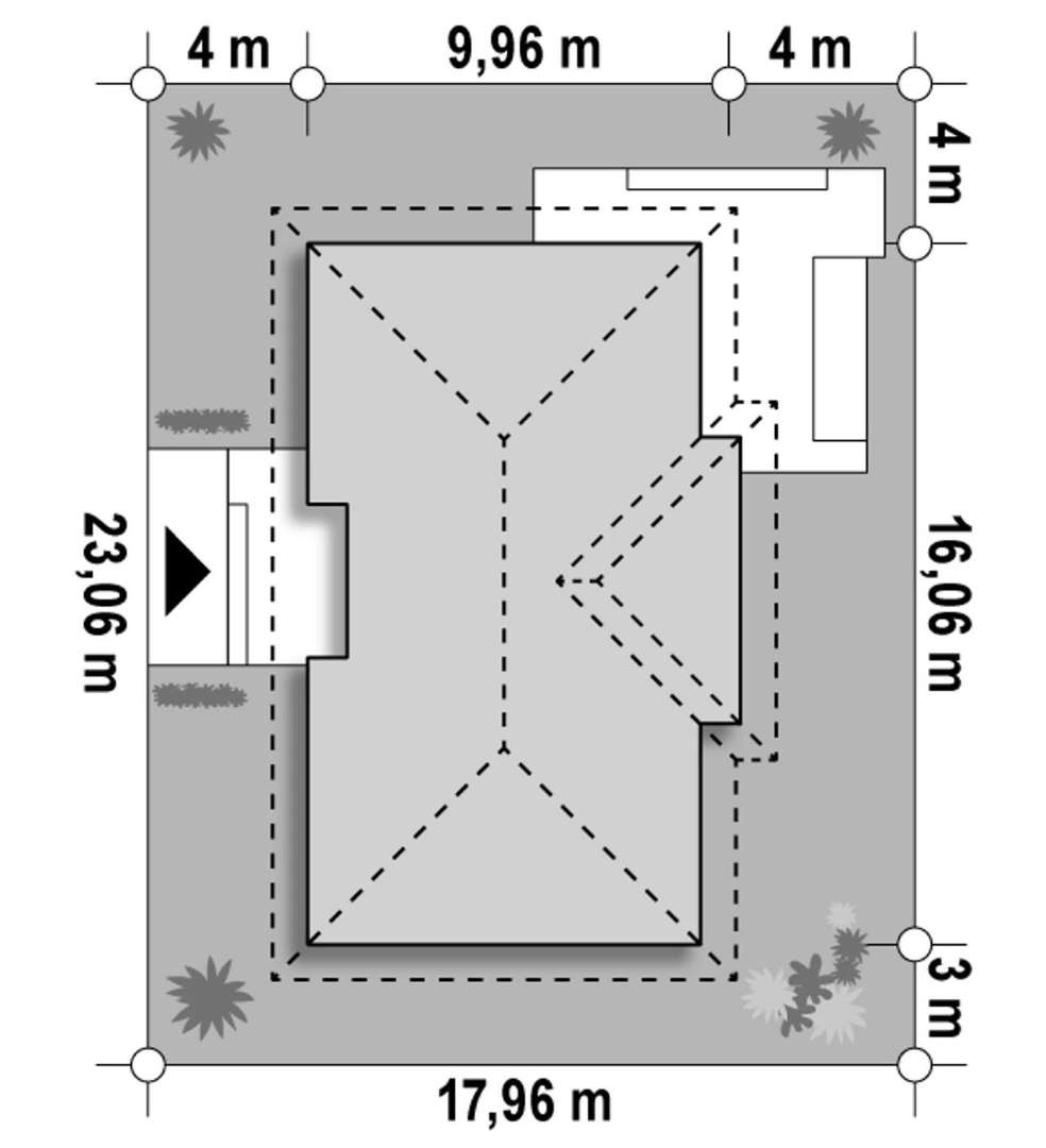 Plan amplasament Casă parter 113 mp utili, 3 dormitoare, 2 băi