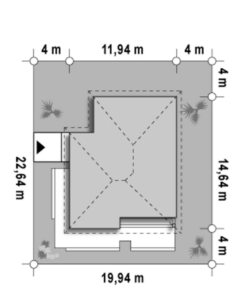 Plan amplasament Casă parter 91 mp utili, 2 dormitoare, o baie