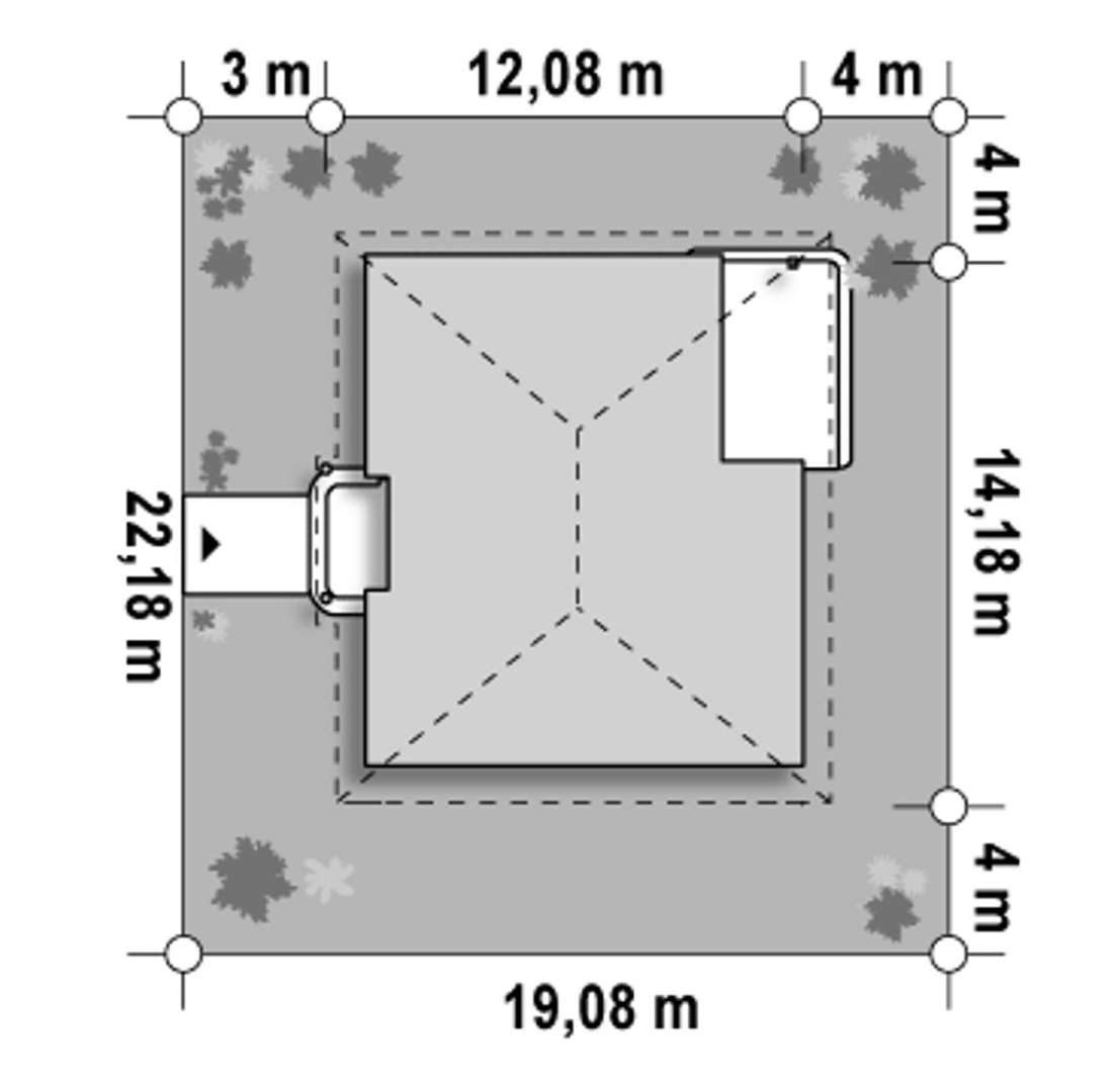 Plan amplasament Casă parter 124 mp utili, 3 dormitoare, o baie