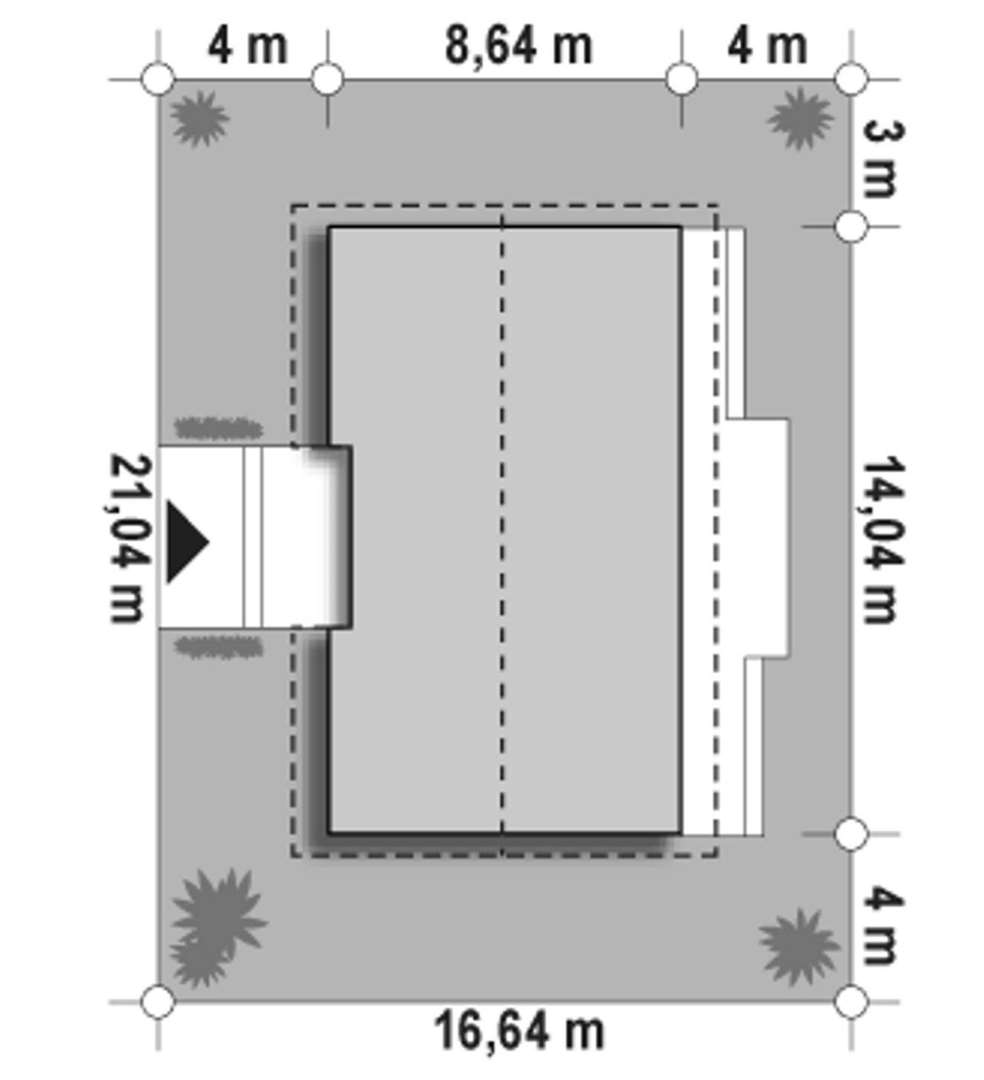 Plan amplasament Casă parter 94 mp utili, 3 dormitoare, o baie
