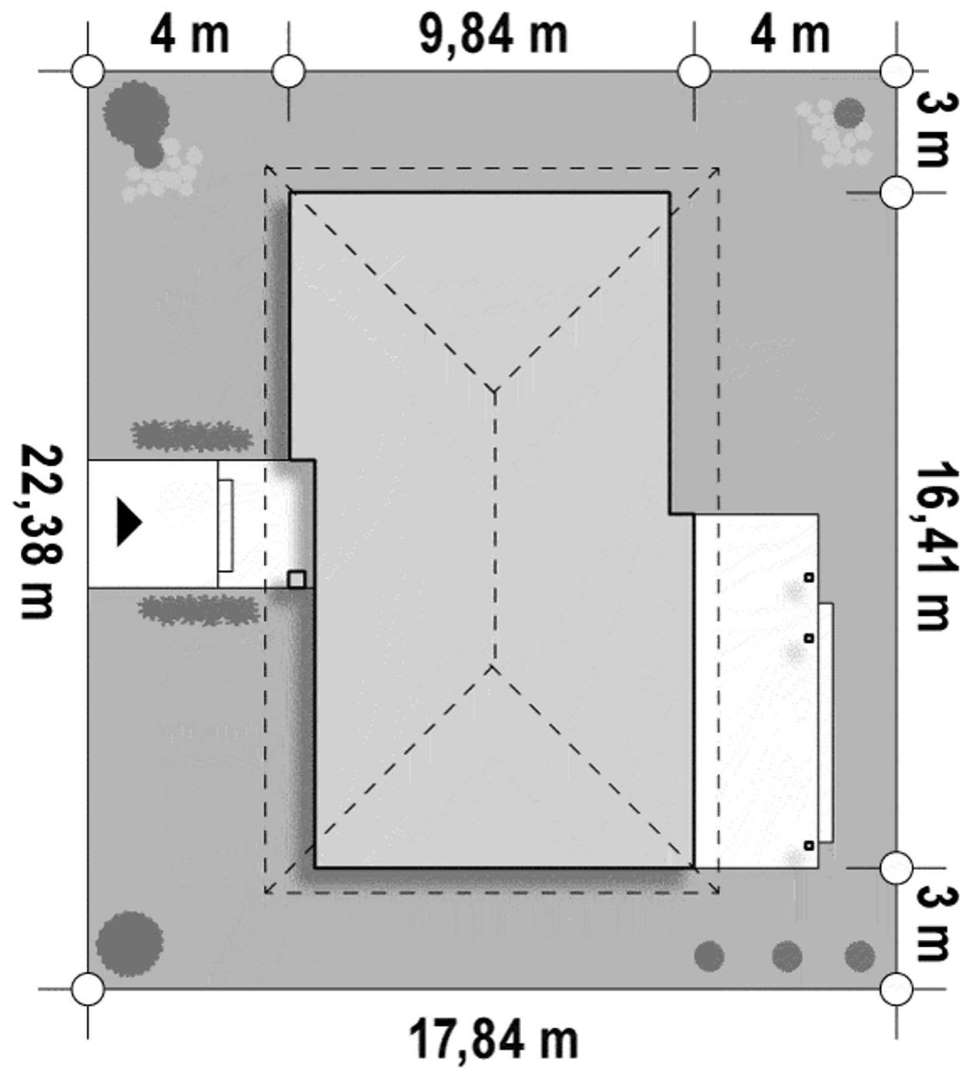 Plan amplasament Casă parter 123 mp utili, 3 dormitoare, o baie